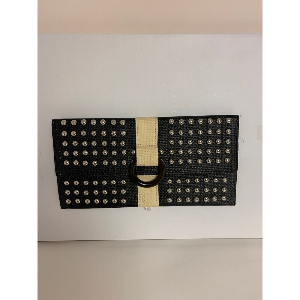 Expressions NYC Woven Straw Clutch Silver Studs